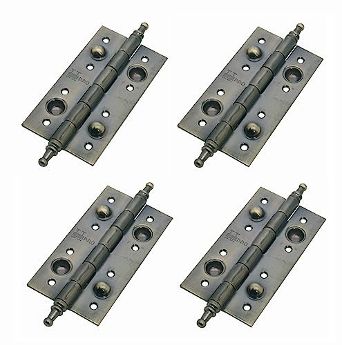 AZERODESIGN-Bisagra de SEGURIDAD, PACK de 4 bisagras. medidas 150X80X3MM varios acabados, Cantos Cuadrados, con Remates, bisagra portón puerta de Madera desmontable, anti palanca (BRONCE RUSTICO)
