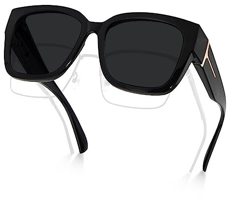 Sunwuun Sonnenbrille Überziehbrille Damen und Männer,Sonnenbrille für Brillenträger,Trendige Quadratische Polarisiert Wrap-Around UV400 Schutz,Fit-over Polbrille für Fahren Angeln Golf