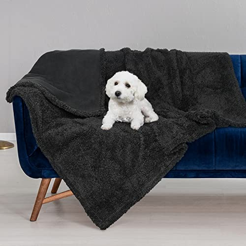 Pawsee Coperta impermeabile per cani, coperta in pile Sherpa a prova di pipì per divano Protezione divano letto, copertura protettiva per mobili reversibili lavabili 125 x 75 cm nero