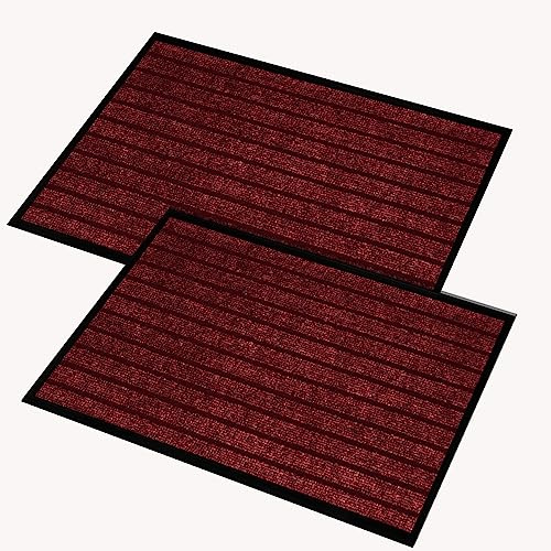 AMEHA Door Mat 50x80cm 2 Pack, Red - Door Mats Outdoor & Indoor Non Slip Washable Rug Dirt Trapper Heavy Duty Rubber Floor Mat Entrance Rug Super Absorbent Front Doormats
