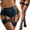 ohyeahlady Porte Jarretelles Ensemble Grande Taille Bas et Porte Jarretelle Ensemble Porte Jarretelles Simili Cuir Clip Métallique Bas Resille Autofixant Tenue Chic Hot(Noir,L)