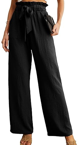 IWOLLENCE Weite Hose Damen Palazzo High Waist Hosen Elegant Wide Leg Casual Hose Damen Culotte Paperbag Hosen mit Gürtel