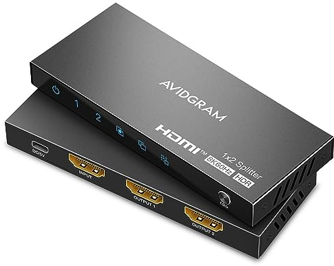HDMI 2.1 Splitter 8K 60Hz, AVIDGRAM HDMI Splitter 1 in 2 Out with Car, Copy, Downscaler EDID Mode, 2 Port 4K 120Hz HDMI Duplicator Supports 8K 40Gbps for Xbox Series X PS4 Pro PS5 UHD TV Monitor