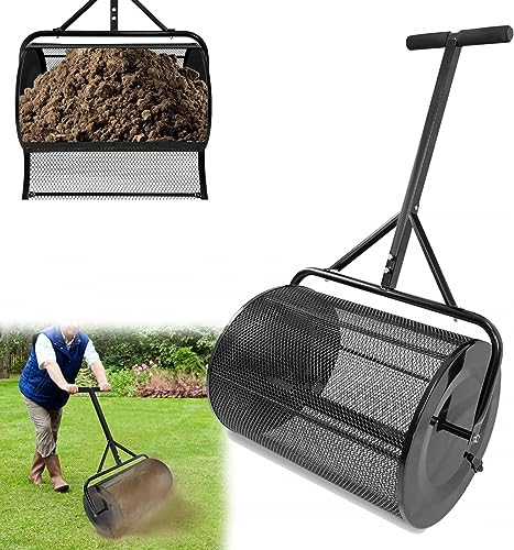 Kompoststreuer,Tragbare Torfmoosstreuer Mit Langem Griff Langlebiges Leichtgewicht Miststreuer Walze Für Kompost Torfmoos Oberboden Mulch, Samenstreuer Für Garten & Rasen