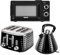 Geepas Electric Kettle 4 Slice Bread Toaster & Microwave Kitchen Set | 3000W 1.5L Traditional Pyramid Kettle | 1750W Toaster with 7 Level Browning Control | 700W Solo Manual Dial Microwave 20L | Black