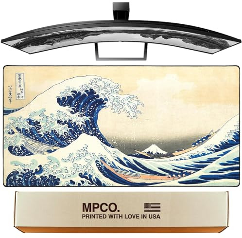 DURAGLYDE Hokusai The Great Wave Off Kanagawa Mauspad für Ihren Schreibtisch, 91,4 x 43,2 cm, extra groß, ideal für Gaming und Arbeit von zu Hause aus