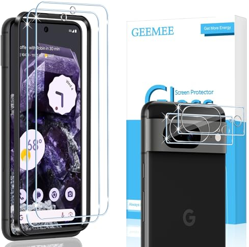 GEEMEE für Google Pixel 8 für Panzerglas Schutzfolie + Kamera Schutzfolie,【2 Stück +2 Stück】 9H Filmhärte Gehärtetem Schutzglas Hohe Empfindlichkeit Displayschutzfolie