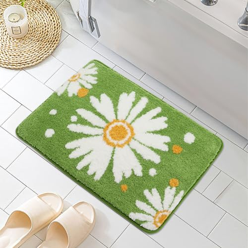 Ubaywey Kleine Daisy Badezimmerteppich Niedliche Gänseblümchen Badematte rutschfest Waschbar Badteppich Blume Badvorleger Weiche Mikrofaser Badezimmer Teppich