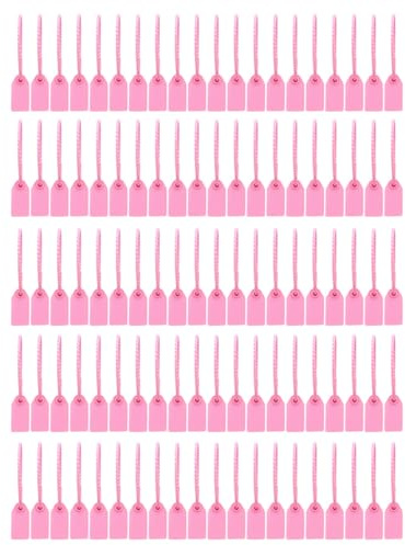 100 Stück Rosa Kunststoff-Siegel, Sicherheitsetiketten, nummerierte Kabelbinder, manipulationssichere Kabelbinder für Handtaschen, Gepäck, Kleidung, Schuhe, Postpakete