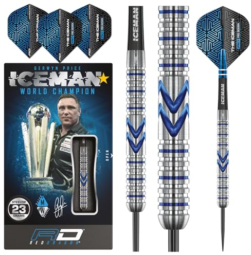 RED DRAGON Gerwyn Price Iceman Midnight Edition 23 Gramm Premium Wolfram Steeltip Dart Set mit Flüge und Schäften