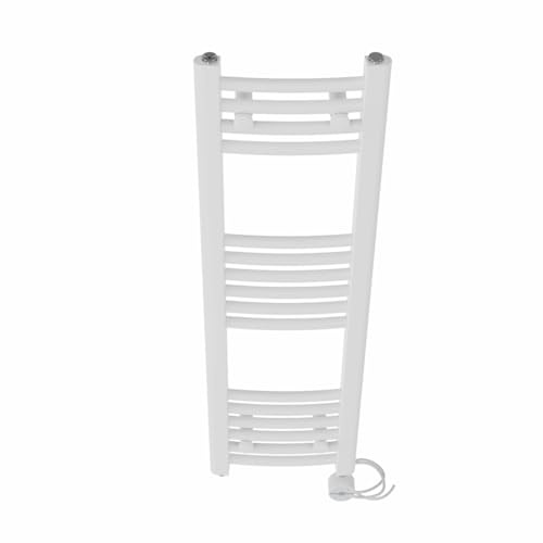 NRG Prefilled Curved Electric Towel Rail White 1000x300mm 400W Touch LCD | Modern Designer Radiator, Prefilled Glycol, IPX4, 2-10h Timer, T-Piece, No WiFi, No Valves