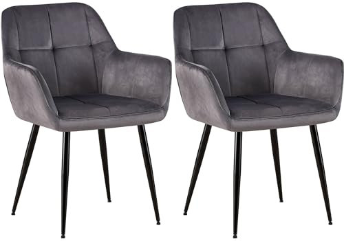 CLP 2er Set Esszimmerstuhl Emia Mit Samtbezug I Polsterstuhl Mit Robustem Metallgestell I Küchenstuhl Mit Armlehnen, Farbe:grau