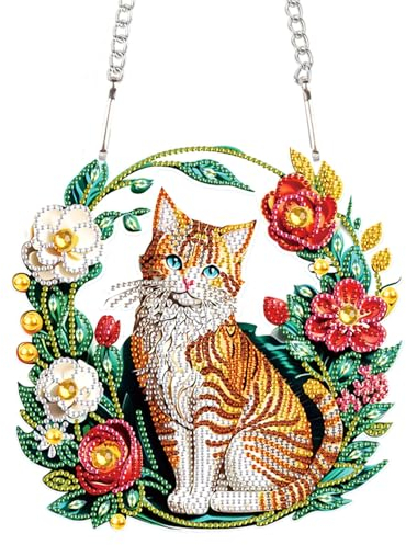 Lebartm DIY Diamant-Anhänger Ornament Katze Special Shaped Crystal Diamant Malerei hängend Einseitiges Diamant Ornament für Erwachsene Haus Garten Wand Tür Dekor