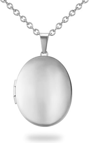 PHOCKSIN Silver Oval Locket Necklace For Girls Glossy Locket Necklace With Personalised Pictures Inside Memory Lockets Necklaces As Mothers Day Gifts