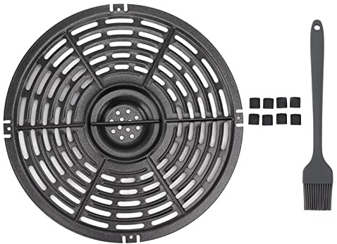 Tissting Accesorios Freidora de Aire, 22cm Aire Rejilla Air Fryer Acero Inoxidable Redonda Alfombrillas Freidora de Aire con Cepillo, Bandeja Air Fryer Accesorios