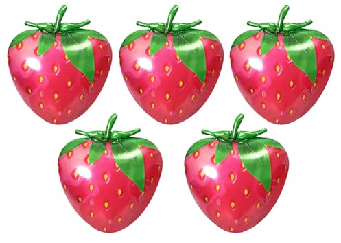 5 Stück Erdbeer-Folienballons, Erdbeer-Dekorationen, Party-Ballon, Dekoration, Folie, Obst, Zubehör, Geburtstag, Mädchen, Tanzfolie, Obstparty