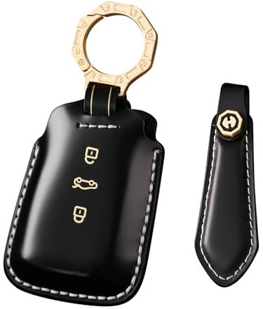 TECART Fit for Volkswagen Keychain Cover Véritable Cuir de Vache Porte-clés Cas, Noir, Deep black