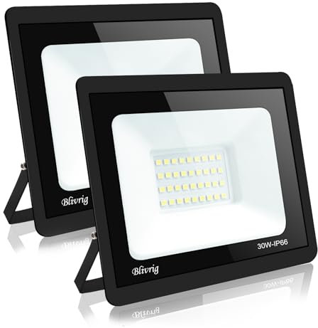 Blivrig 2PCS 30W LED Strahler Außen Set Kaltes Weiß 6500K, 3000LM Außenstrahler, IP66 Wasserdicht LED Fluter Aussen, Flutlicht, Aussenlampe für Gärten, Holf, Innenhöfe, Garage, Hotel