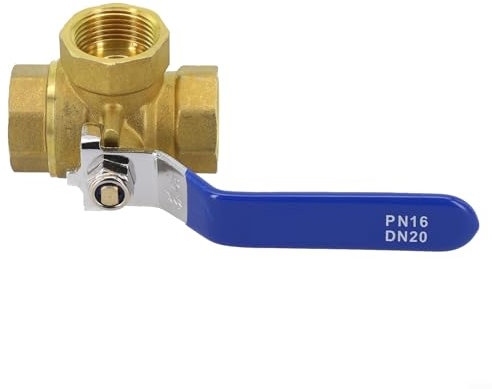 Hasaller Kugelhahn, 3-Wege-Kugelhahn, 3-Wege-Messing-Kugelhahn, L/T-Bohrungsventil, -20 ℃-120 ℃, 1/4 Zoll, 3/8 Zoll, 1/2 Zoll, 3/4 Zoll, 2,5 cm Kugelhahn für Wasser, Öl, Gas (DN20 T-Typ)