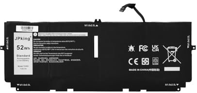 JPking 52Wh 722KK Batterie pour Dell XPS 13 9300 (2020) i5 FHD XPS 13 9310 (2020) XPS 13 9380 (2020) P117G P117G002 P117G001 Series 0WN0N0 WN0N0 02XXFW 2XXFW FP86V 0FP86V Battery