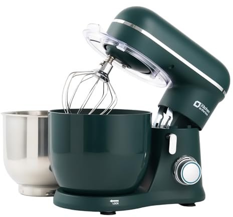 Kitchen in the box Small Stand Mixer, Mini Food Mixer for Baking with Two 3.5L Bowls, Dough Hook, Whisk, Beater, 10 Speed Settings Portable Lightweight for Daily Use (Dark Green)