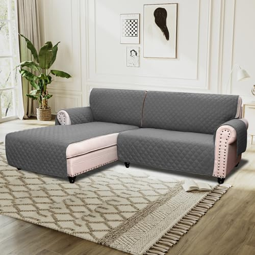 BellaHills Sofa Cover L Shape 2 Piece Couch Cover for Sectional Sofa Non Slip Corner Sofa Cover Water Resistant Chaise Sofa Cover for Dogs (Left Chaise Lounge + 2 Seater, Charcoal Grey)