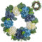 Spring Wreaths for Front Door, 16 Lifelike Hydrangea Floral Wreath with Green Leaves, Hanging Summer Blue and White Door Wreath for Home Wall Window Decor Spring Wreaths for Front