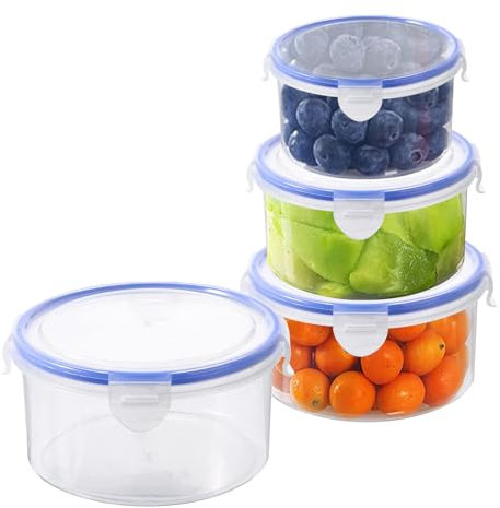 Orixo 4 Teiliges Frischhaltedosen Set, Frischhalteboxen Mit Deckel, Transparent Meal Prep Dosen Plastik, Kunststoff Frischhaltedosen, Runder Lebensmittelbehälter, für Mikrowellen, Gefrierfachgeeignet