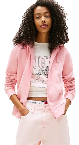 Tommy Jeans Damen-Kapuzenpullover mit Reißverschluss, mittelschwer, Script-Logo und Kordelzug, Rosa (Ballet Pink), XS