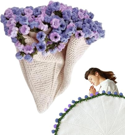 Fizepgo Flo-wer BOU-Quet Blan-ket Crochet | Flo-wer BOU-Quet Blan-ket Hand-Woven Material Package | Crochet Ro-se - Floral Rug Machine Washable Home Decoration for Beginners Adults