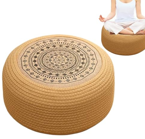 Cuscino Da Meditazione Per Pavimento - Cuscino Rotondo In Paglia Intrecciata Per Seduta | Tatami Stile Giapponese Traspirante per Yoga Meditazione Zen e Arredo Casa con Poggiapiedi Tessuto