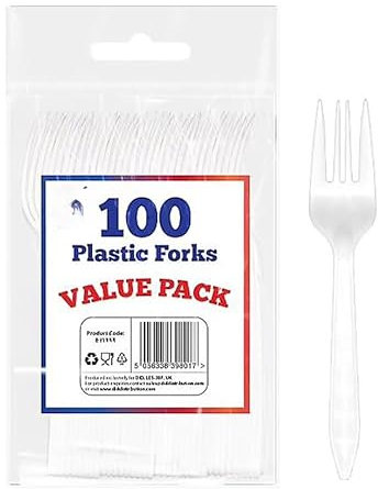 How 100 Premium White Forks, Heavy Duty Forks, Microwave-Safe Solid Tablefork, 6 Long for Birthday, Parties, Camping, Catering and Wedding Cutlery Set