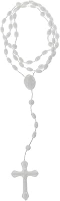 Rzcin White Plastic Rosary Beads Luminous Necklaces Catholicism Prayer Religious Jewelry, Cross Necklace for Women, Cross Necklace for Men,Women's Chain Necklaces,Jewelry