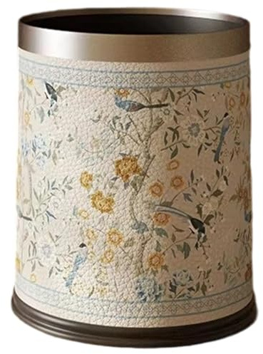 Keuyeo Leather Trash Can Vintage Waste Bin for Household Living Room Luxury Antique Sanitary Bucket Waste Container Bedroom Wastebasket