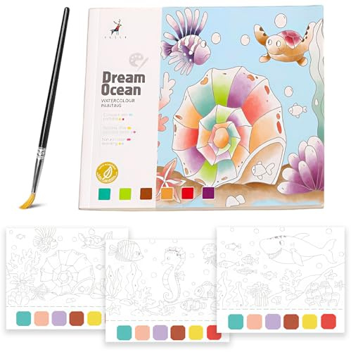 Glvomazty Malbuch mit Wasserfarben erwachsene, 6 Farben & 20 Seiten Malbuchs - Wasserfarben Malbuchss - Kunsthandwerksgeschenk zum Zeichnen - Ideal für Zuhause, Reisen & Anfänger