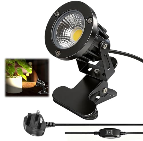 LED Clip on Spot Lights with On/Off Switch, IP65 Waterproof Spot Lights Outdoor, 7W Clamp Lamp Garden Spot Lights, Clip Light Plant Uplighters for Indoor Outdoor 2M Cord, Cool White (Warm light)