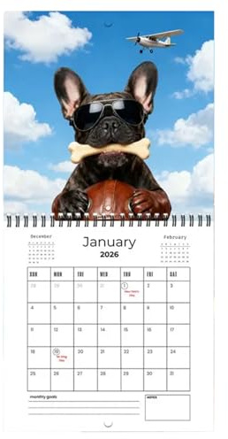 Wandkalender 2026, Monatsplaner mit Notizen und Feiertagen, Wandkalender für Hunde 2026, 12 Monate, für Büro, Zuhause, Schule, Stundenplan, akademischer Kalender, Familie, Weihnachten, Neujahr
