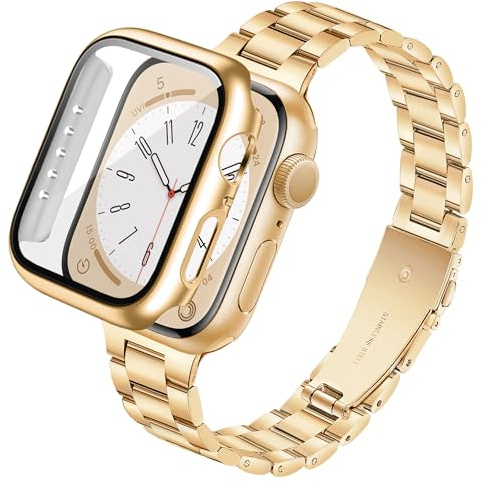 Correa Metálica y Funda para Correas Apple 46 mm 45 mm 44 mm 42 mm 41 mm 40 mm para Mujer/Hombre, Correa De Acero Inoxidable Pulsera Apple Watch para iWatch Series 11 10 9 8 7 6 5 SE 3 2 1