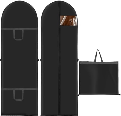 PUWOWYE 2 Pezzi Custodia Porta Abiti Lungo, Custodie per Abiti con Cerniera 180×60cm, Pieghevole Borsa Porta Nero con Finestra per Cappotti, Giacche, Antipolvere Custodie da Viaggio