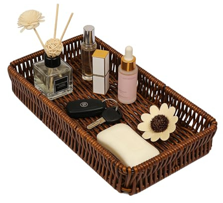 Key Bowl, Rattan Tray Rectangular Key Tray for Hallways, Organised Key Storage Solution, Decorative Basket for Home Entryways, Dimensions 23.5 cm x 8.5 cm x 4 cm