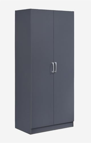 Swish Furniture Highbury Dark Grey 2 Door Wardrobe Storage with Shelf, Double Wardrobe Bedroom Furniture Cupboard Heavy Duty Organiser, Clothing Storage Unit, Hanging Storage Rail, 180cm Height