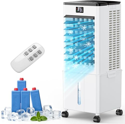 Klimaanlage Mobil 10L ohne Abluftschlauch, 4-in-1 Luftkühler mit 60W, 3 Geschwindigkeiten & 4 Modi, 12H Timer, 120°Schwenkfunktion, Tragbares Klimagerät mit Abnehmbarem Wassertank für Zuhause（Schwarz）