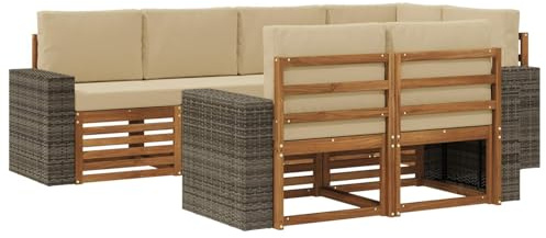vidaXL Ecksofa Set mit Kissen 7 pcs Natur und Beige, Garten, modernes Ecksofa, gemütliche Lounge für Terrasse, schicke Möbel und entspannte Sitzgelegenheit