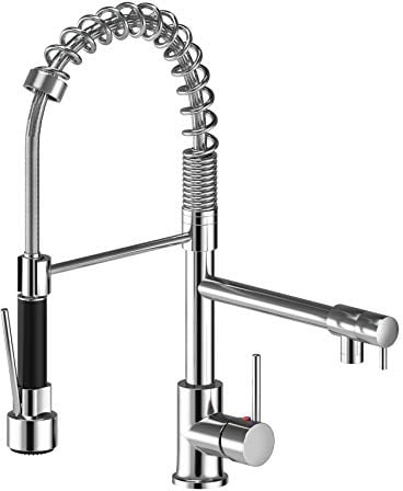 Suguword Kitchen Sink Mixer Tap Chrome Brass 360 Degree Rotation Single Hole with Pull Out Spray Kitchen Sink Taps, 2 Spray Modes High Arc Kitchen Tap