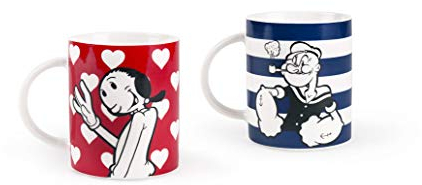Excelsa Popeye & Olivia Set 2 Mug Porcellana, Blu e Rosso