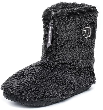 Bedroom Athletics Gosling Sherpa-Hausschuhe für Herren, schneebespitzt, weich, warm, Reißverschluss, Memory-Schaum, maschinenwaschbar, Schwarz - Washed Black, 48/49 EU