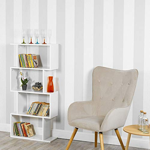 URBNLIVING Wooden S-Shaped Display Bookcase Storage Divider Unit (White, 4 Tier)