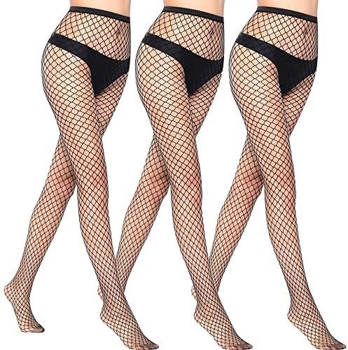 Libella 3 Piezas Medias de Rejilla para Mujer Medias de Rejilla Negras Medias de Rejilla de Cintura Alta elásticas Sexy Medias de Rejilla red de tamaño mediano 27219