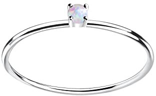 Bungsa 52 (16,6) Damen-Ring extra schmal mit gefasstem Opal-Stein aus .925 Sterling Silber