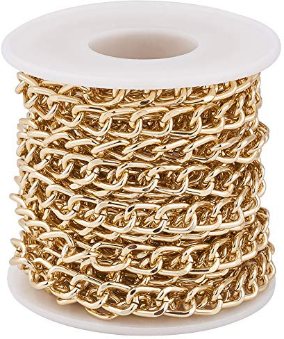 Craftdady 16.4 Feet Gold Aluminum Curb Chain Unwelded Twist Link with Spool 10x6.5x1.8mm for Punk Cuban Chain Necklace Making